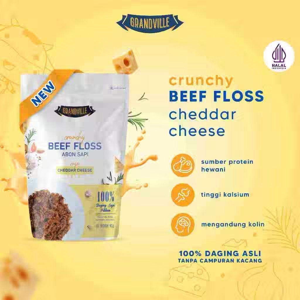 Grandville ABON CHEDDAR CHEESE - Abon Sapi Crunchy Halal - Abon Bayi dan Anak - Makanan Sehat