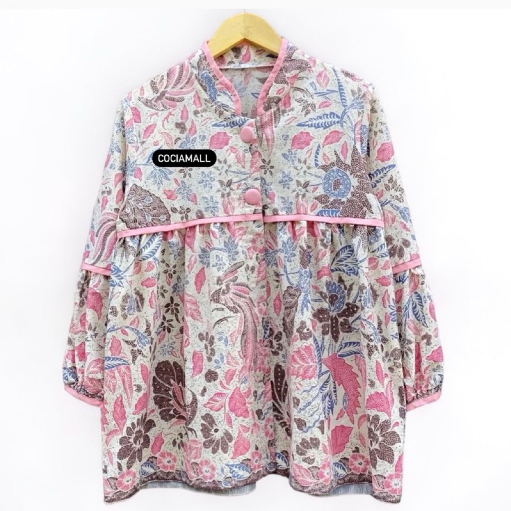 Blus Batik Modern Kerja Wanita Terbaru Jumbo Full Kancing Depan Busui Bahan Katun Halus Solo