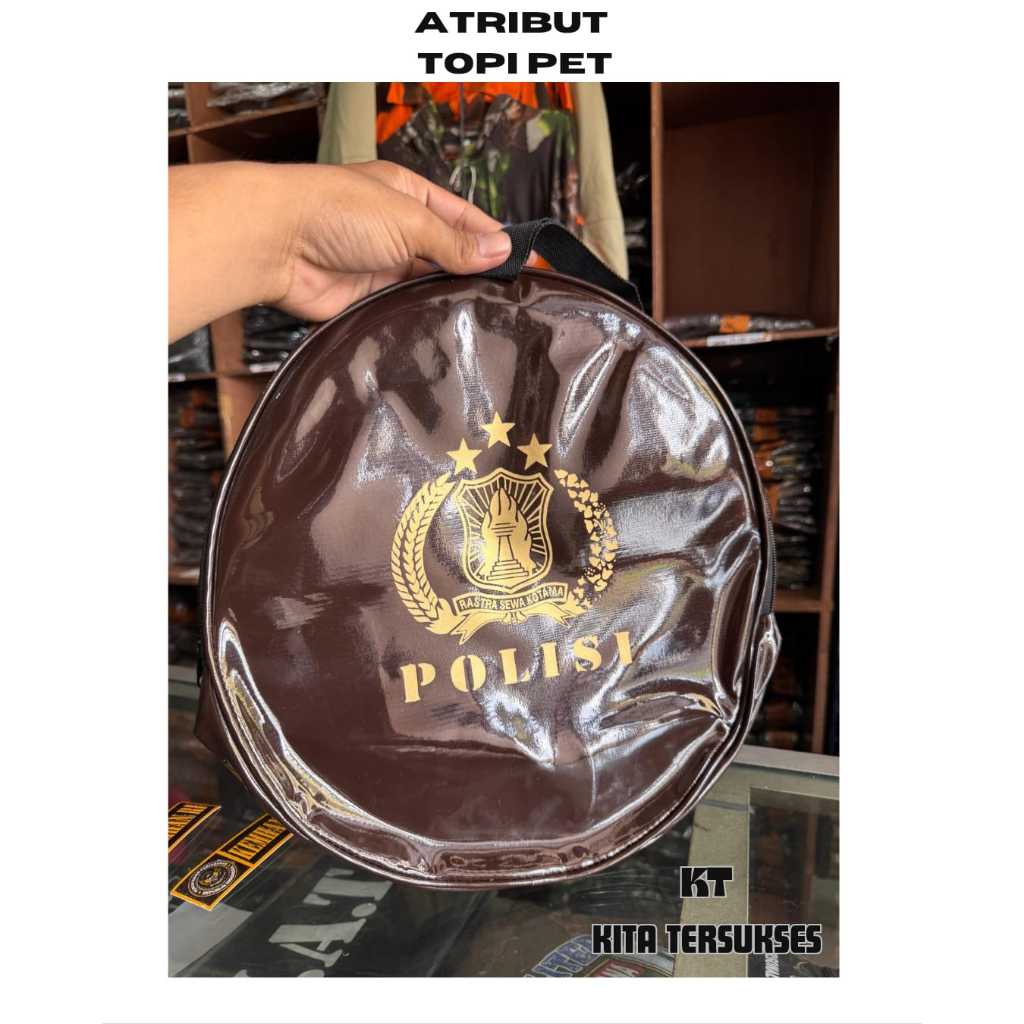Tas topi Pet logo Polisi coklat/Sarung Pet Polri pria/tempat topi logo tribrata