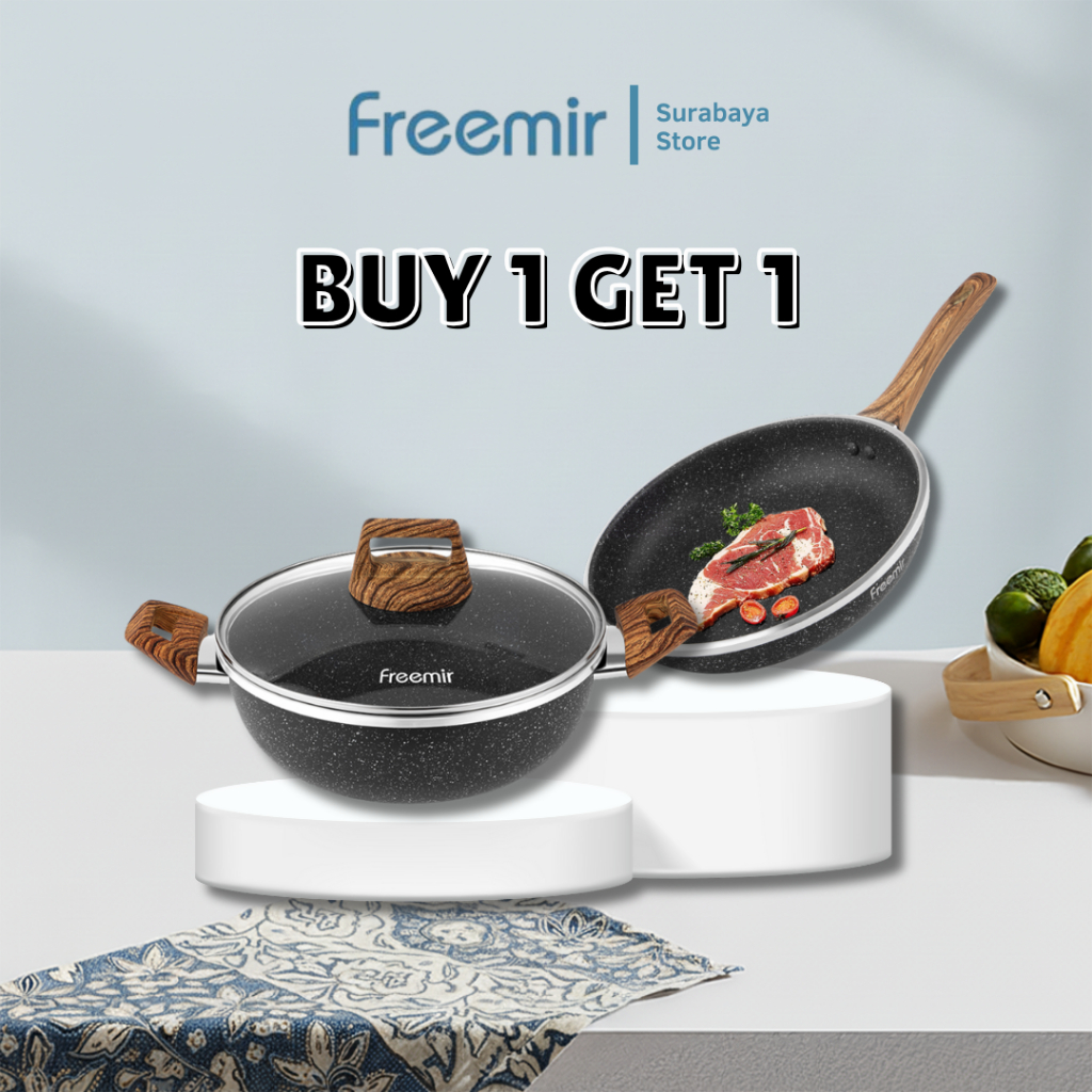 [Buy 1 Get 1] freemir Wajan Teflon Set Serbaguna Granit 24cm Anti Lengket Serbaguna