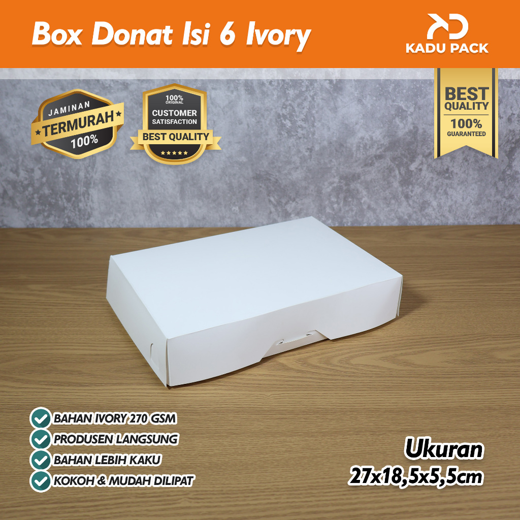 (40 Pcs) Box Dus Donat 27x18,5x5,5 cm / Dus Donat / Donat Mini / Ivory 270 GSM / Polos