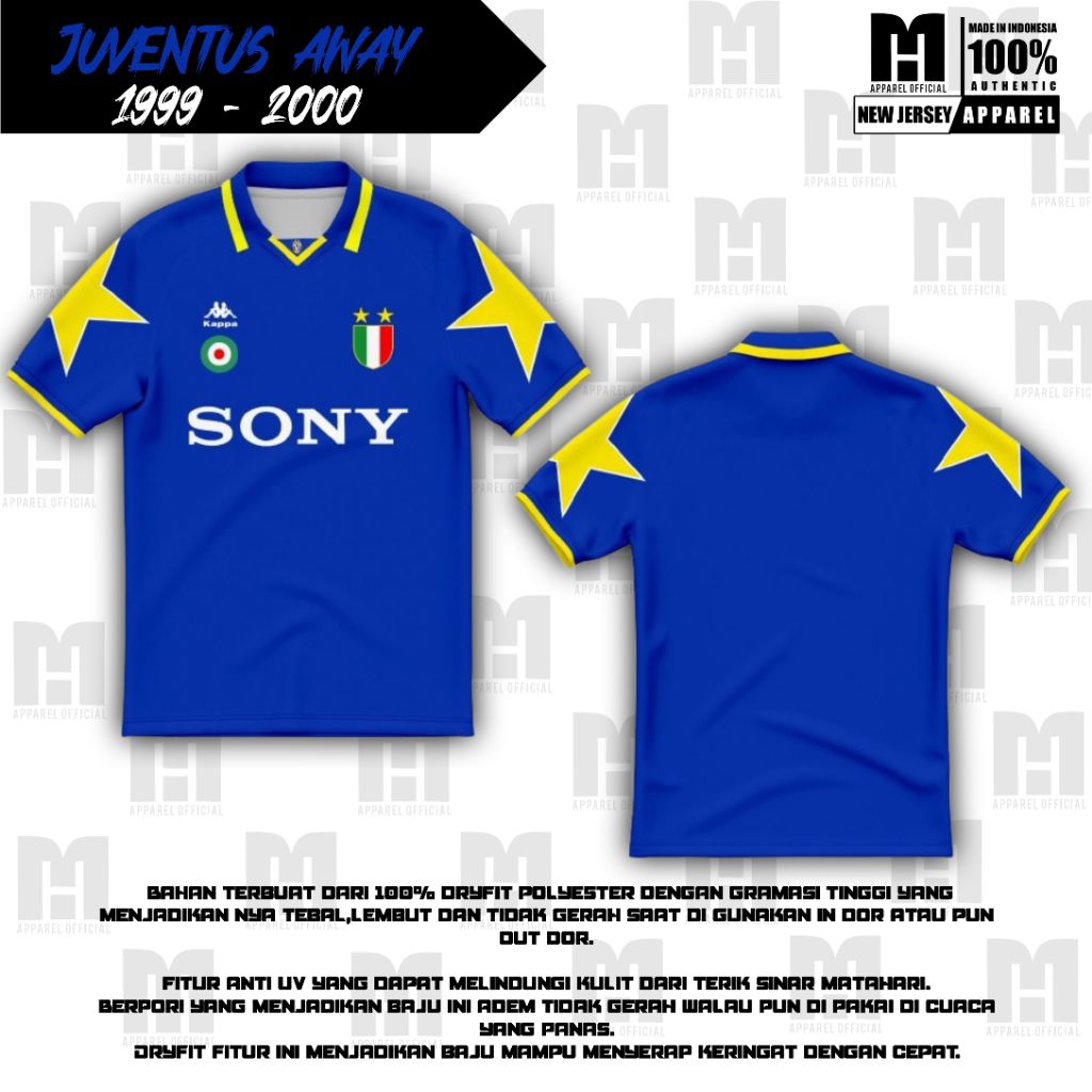 Jersey Retro Juventus 1995 - 1996 biru away full printing bisa costume nama dan nomor suka suka
