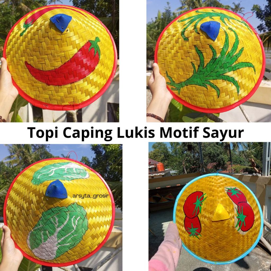 Caping lukis anak - Caping petani - Topi caping lukis motif sayur