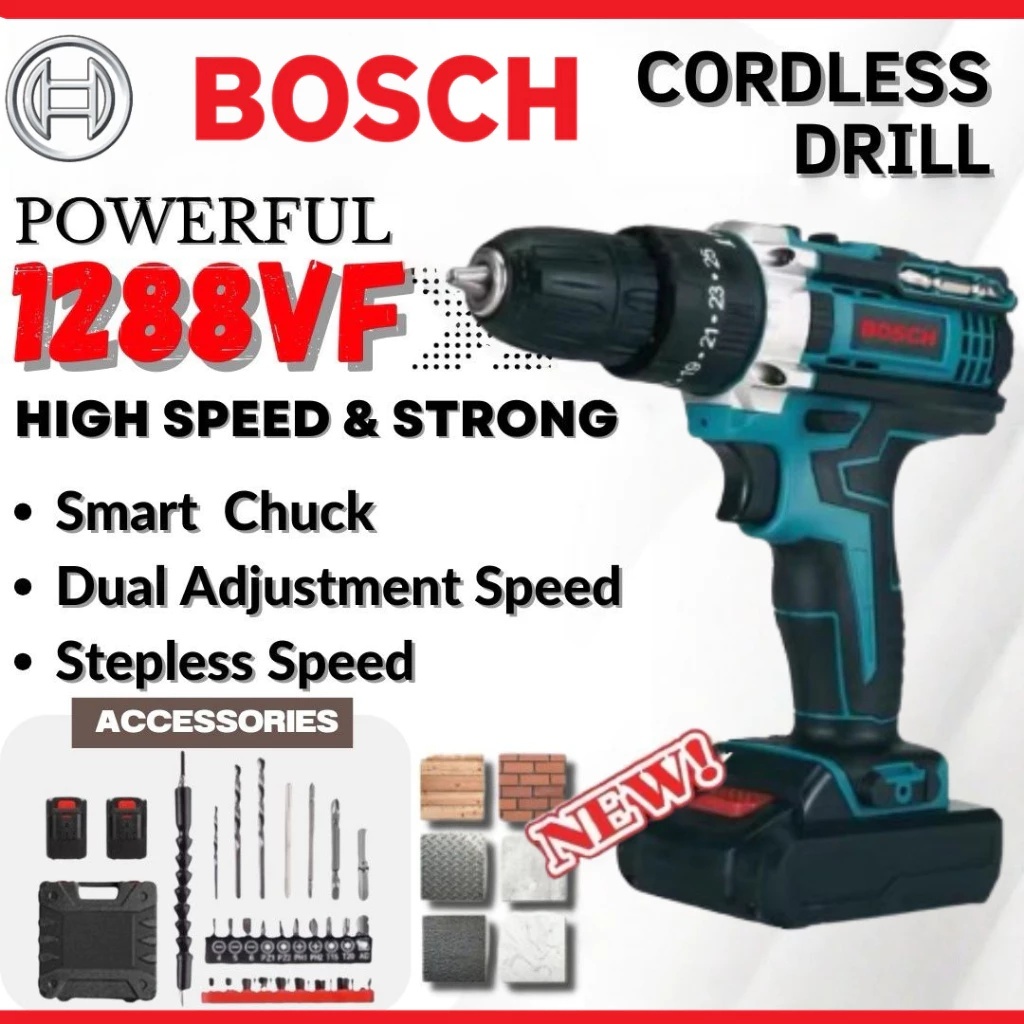 Bosch Mesin Bor 1288VF Cordless Electric Drill Set Multi-Function Electric Drill Kit Cordless Drill