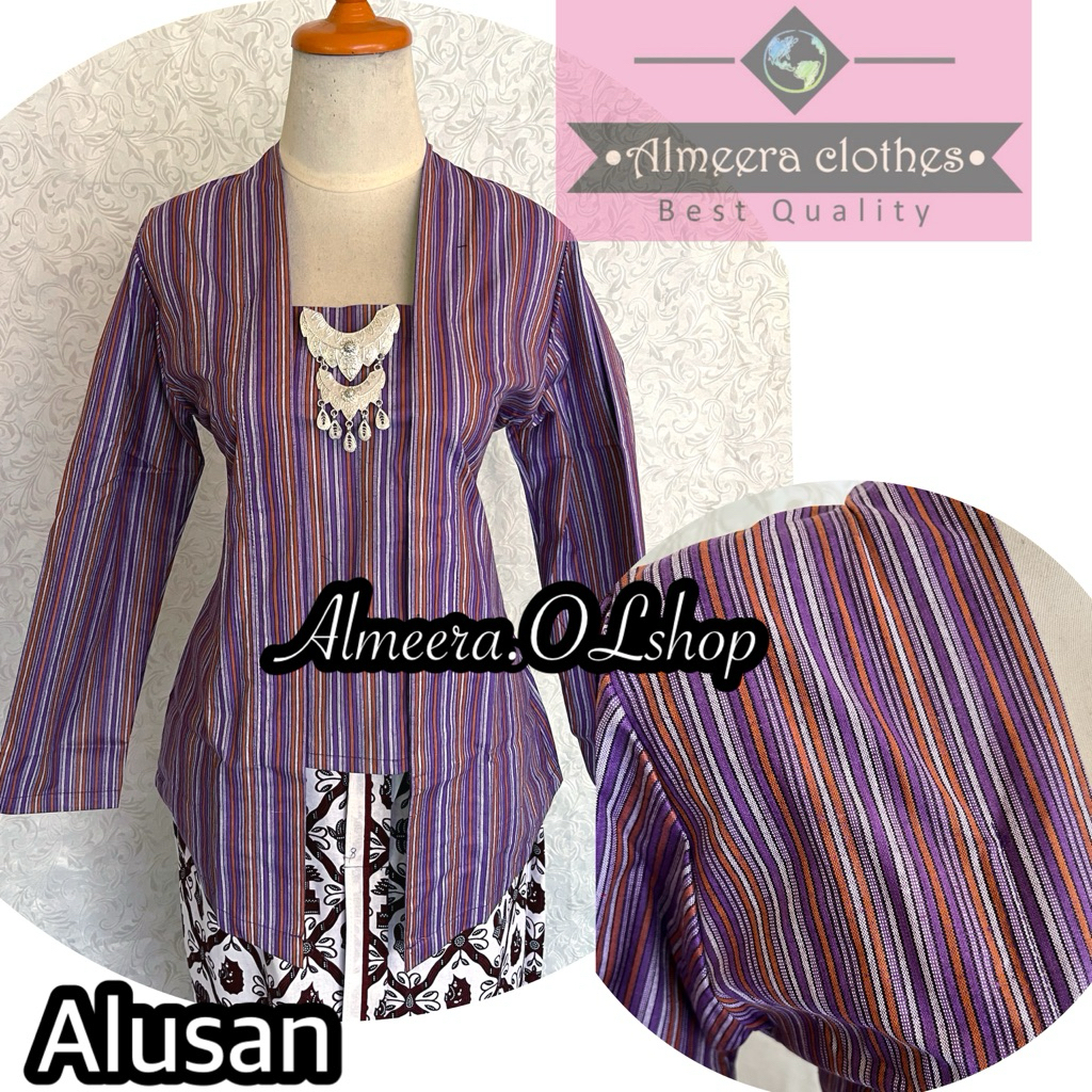 kebaya lurik kutubaru tenun ALUSAN warna ungu coklat putih