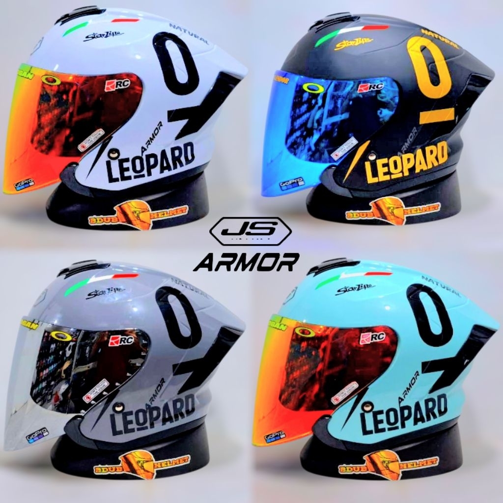 Helm standar motif leopard putih untuk pria, desain solid dengan pelindung wajah