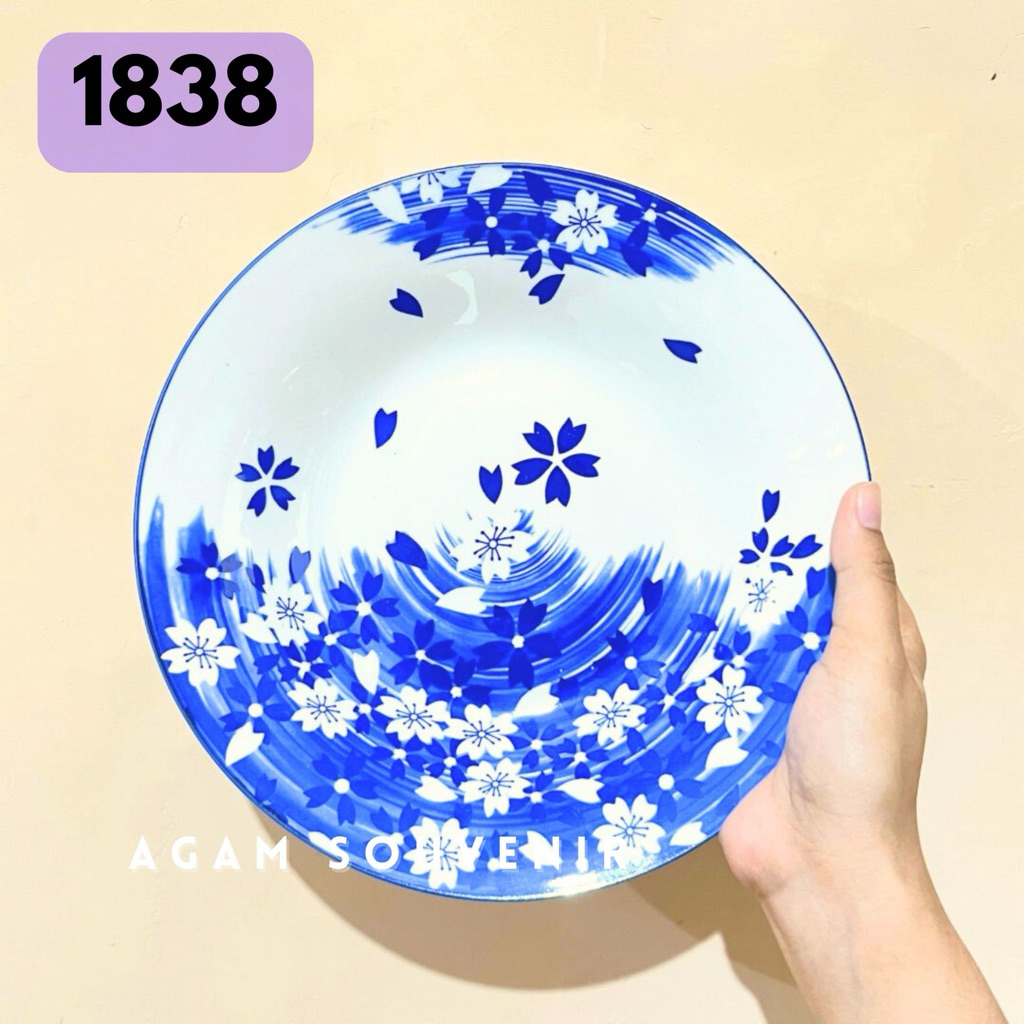 PIRING KERAMIK MOTIF SAKURA JEPANG 8” inc atau 20cm
