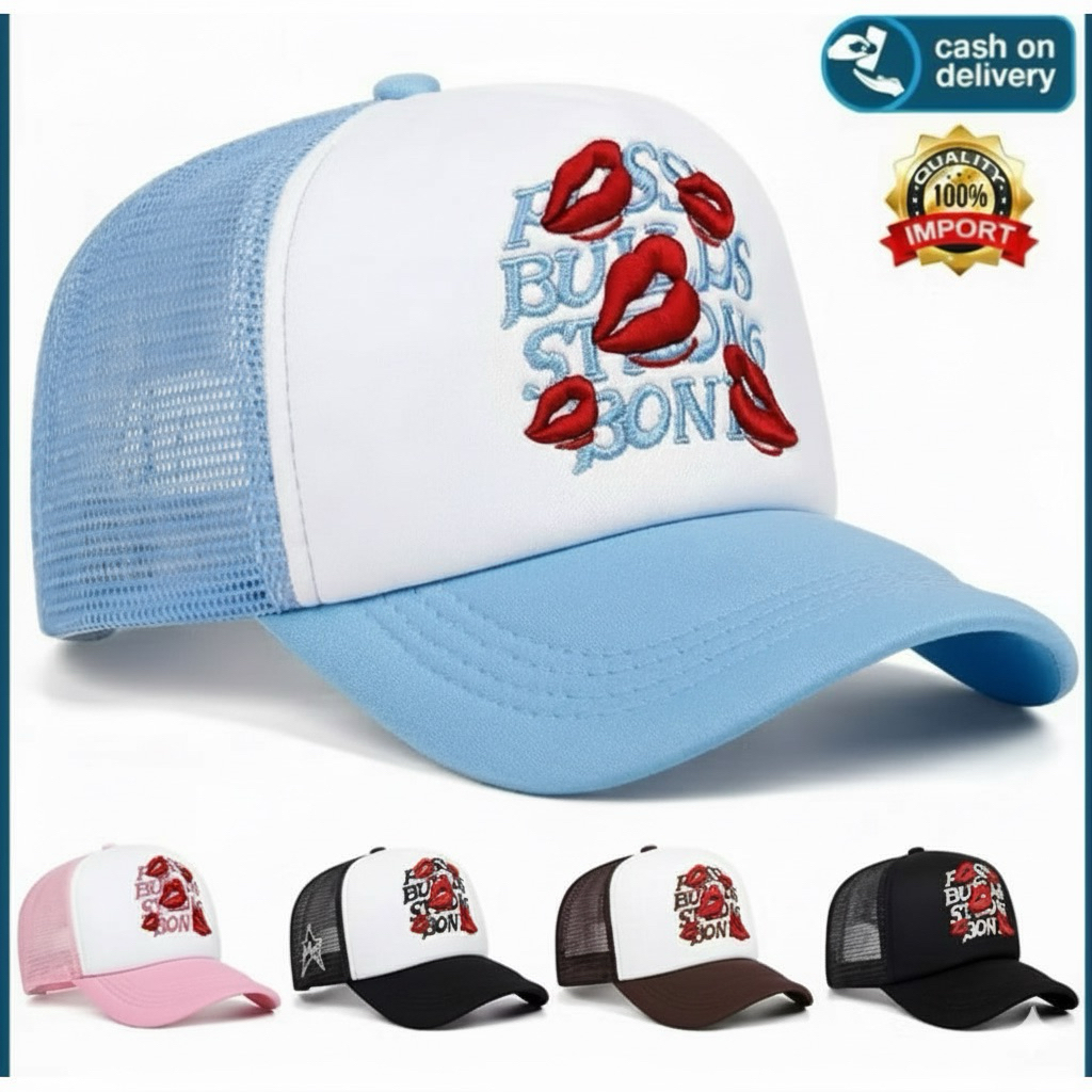 Topi trucker original red lips embroidery baseball fashion summer net cap hat topi visor outdoor spo