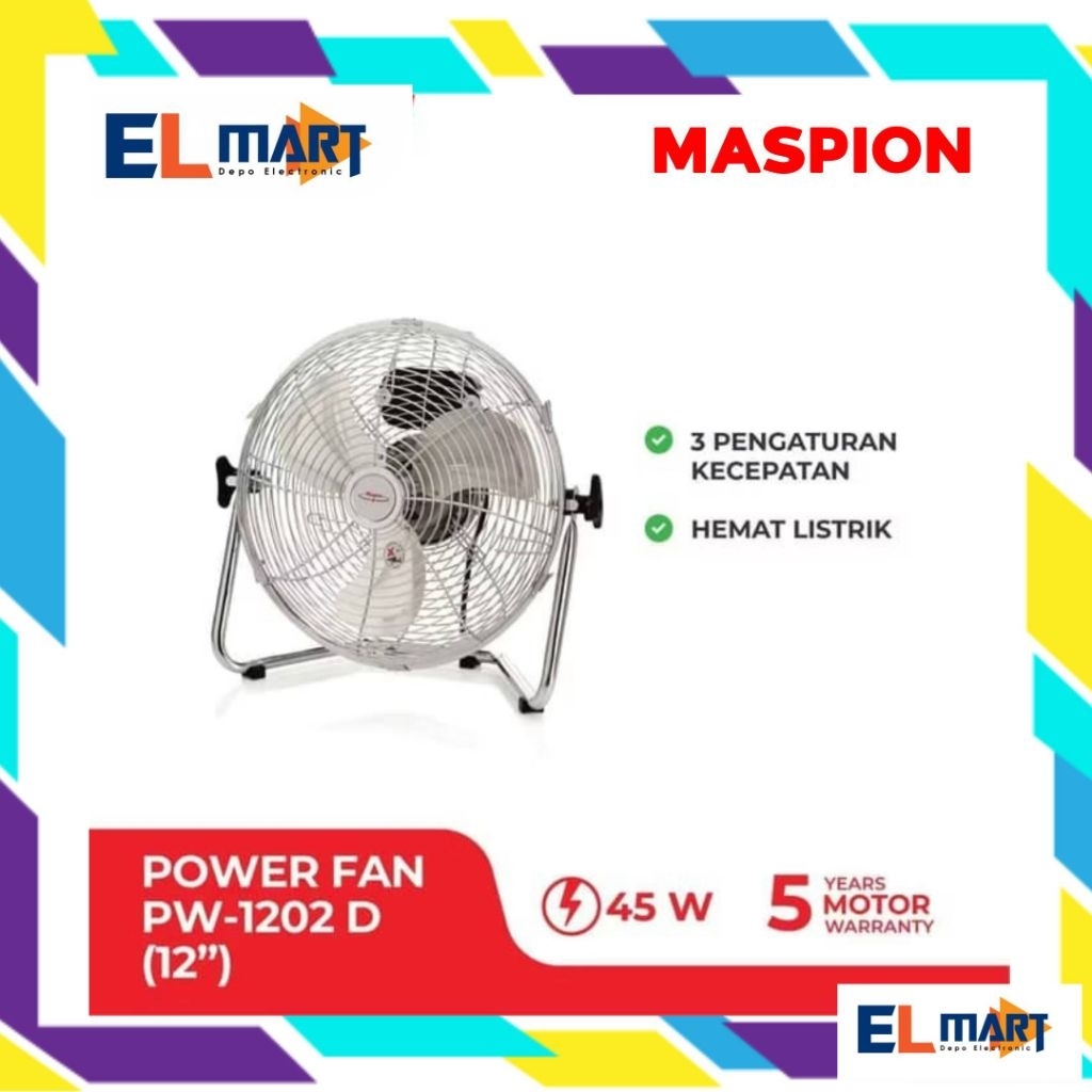 Maspion Kipas Angin Meja Lantai Baling Jaring Besi 12inch Power Fan PW 1202 D 1202D
