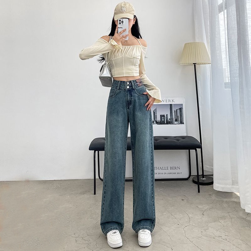DUST jeans Celana Panjang HW Kulot Jeans Boyfriend Jeans Korea Jeans Celana Jeans Impor - Biru