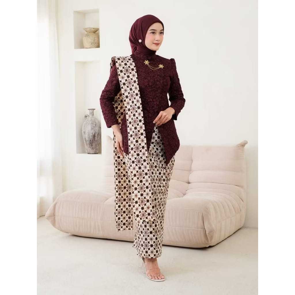 ELBISE - Ayana Setelan Kebaya Janggan Emboss Jawa Gendis Wanita Elegan Bross Baju Pesta Kondangan