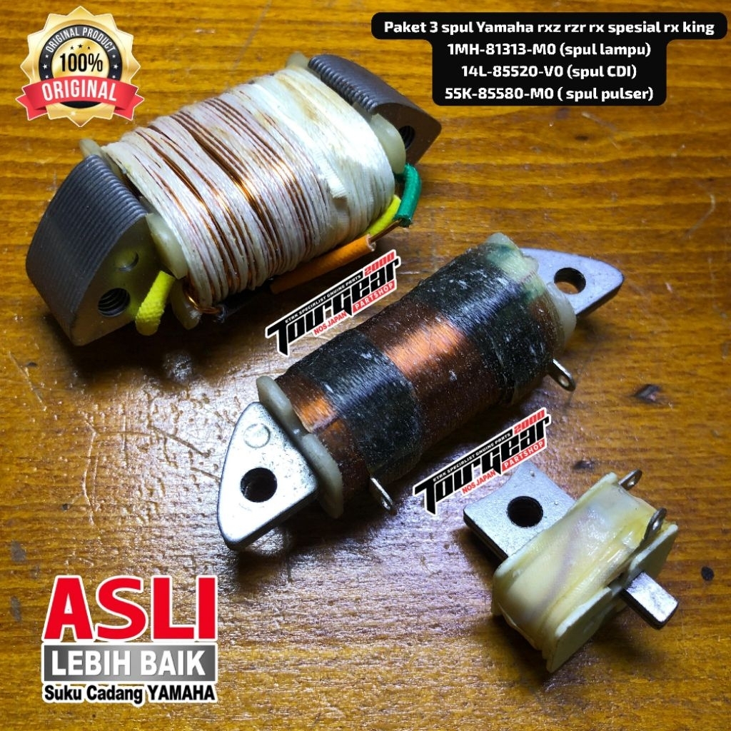 PAKET 3 SPUL, SPUL LAMPU, SPUL CDI, SPUL PULSER YAMAHA RXZ RZR RX SPESIAL RX KING ORI NOS LOSTPACK 1