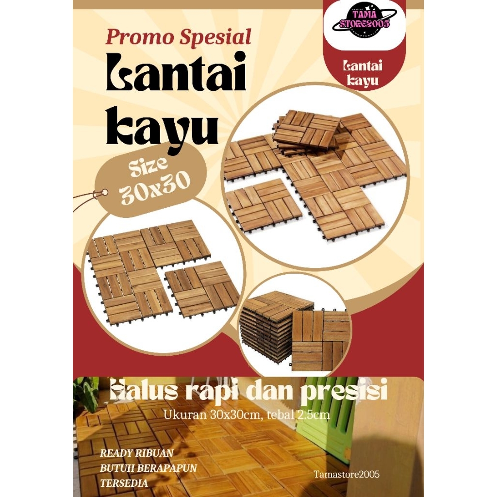 Satuan Decking Kayu Lantai Kayu Jati Parquet Ubin Kayu Jati Perhutani Dekorasi Taman Ruang Mushola T