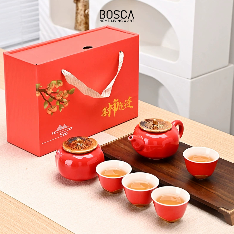 Bosca Living - Persimmon Red Teapot Set / Hampers Kado Hadiah Gift Souvenir / Teaset Cangkir Gelas K