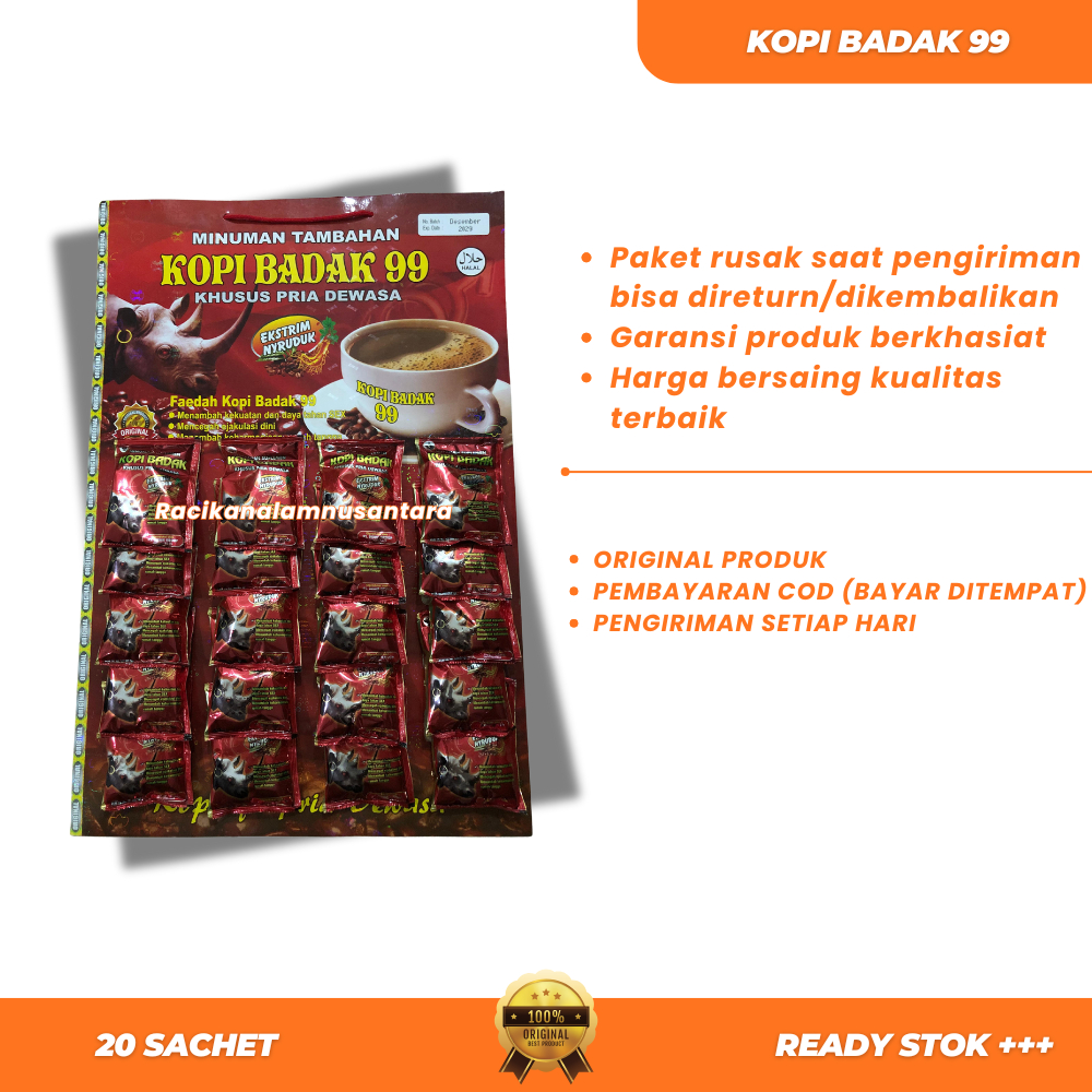 Kopi Cap Badak 99 Original 20 Sachet Extra Nyeruduk