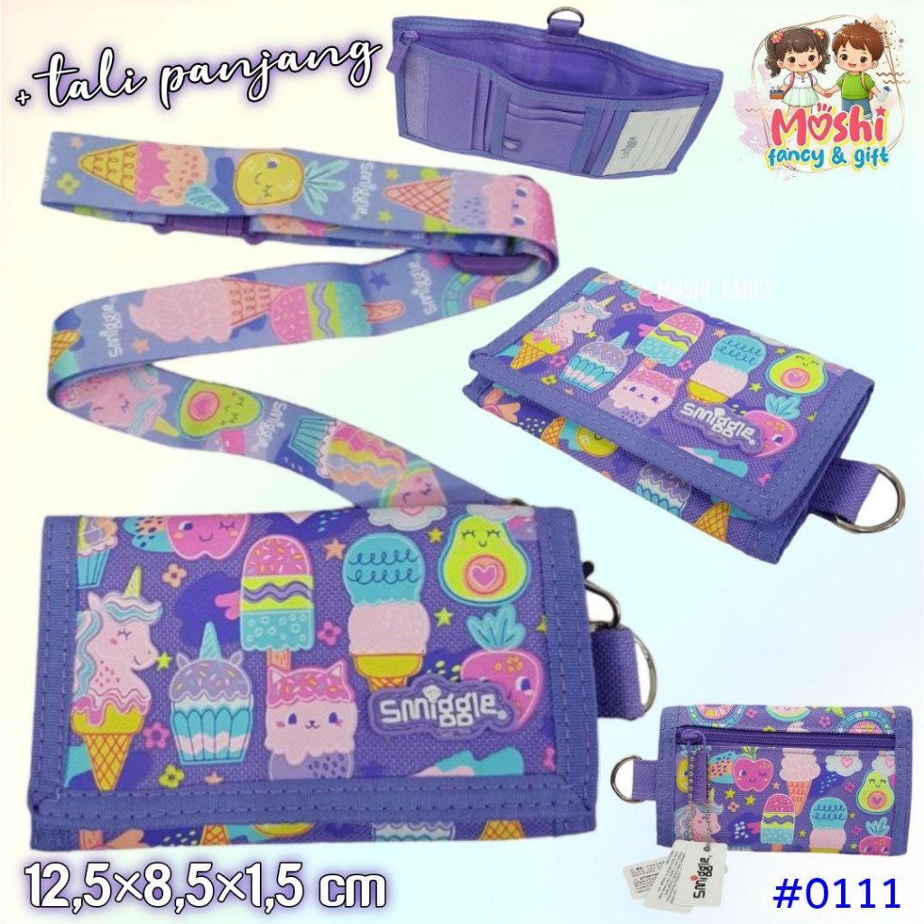 Dompet Anak Lipat Tali Motif Ice Cream Unicorn Ungu / Dompet Anak Candy Unicorn / Dompet Anak Lipat 