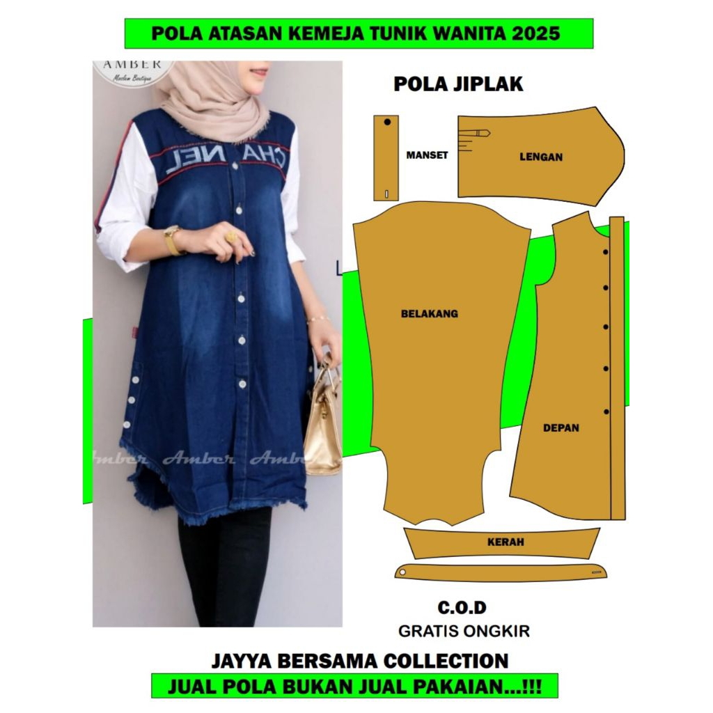 Pola tunik kemeja wanita kombinasi model lepis