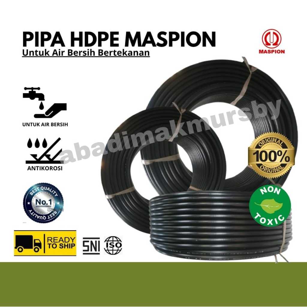PIPA HDPE MASPION PN-16  SDR-11 (32 MM) 1/2" Inch Panjang 100Meter/Roll Pipa Hitam / SNI