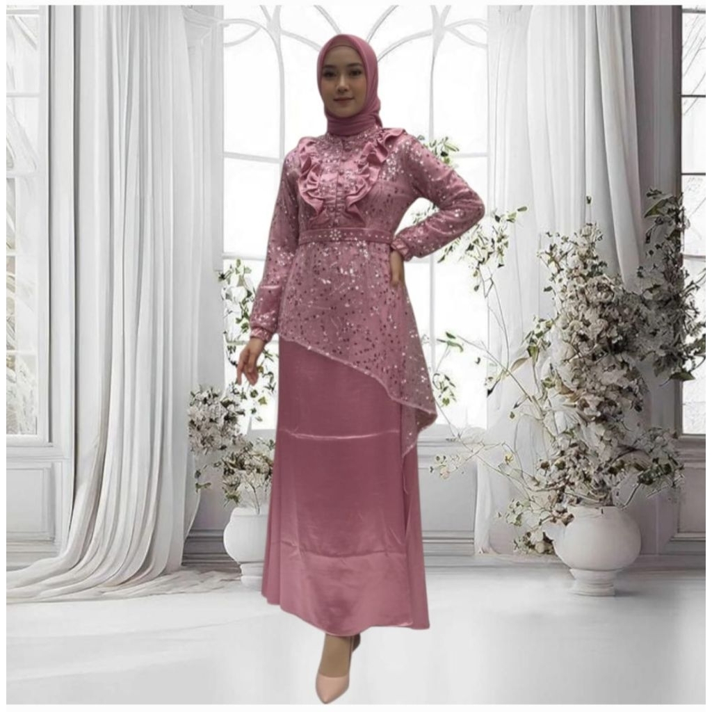 gamis dress KAYLA TILLE BORDIR MIX ORGANZA LD 110cm