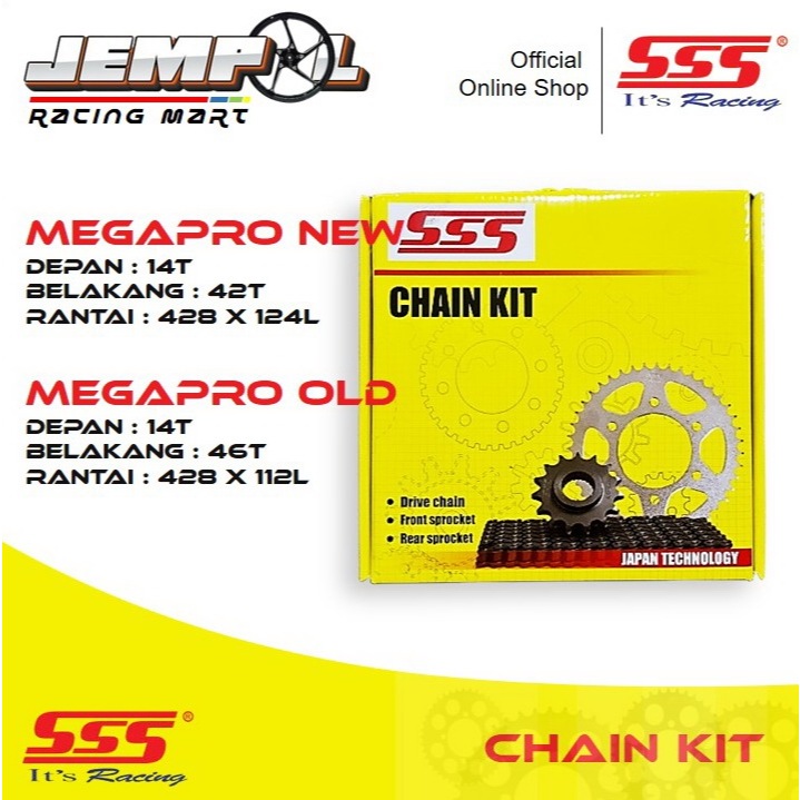SSS Chain Kit Gear Set Megapro Old Lengkap Gear Depan Belakang Rantai Original SSS RACING
