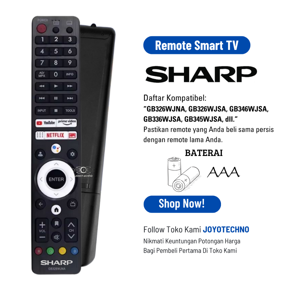 REMOTE TV SHARP ANDROID GB326WJNA / Remote TV Sharp GOOGLE TV NON VOICE