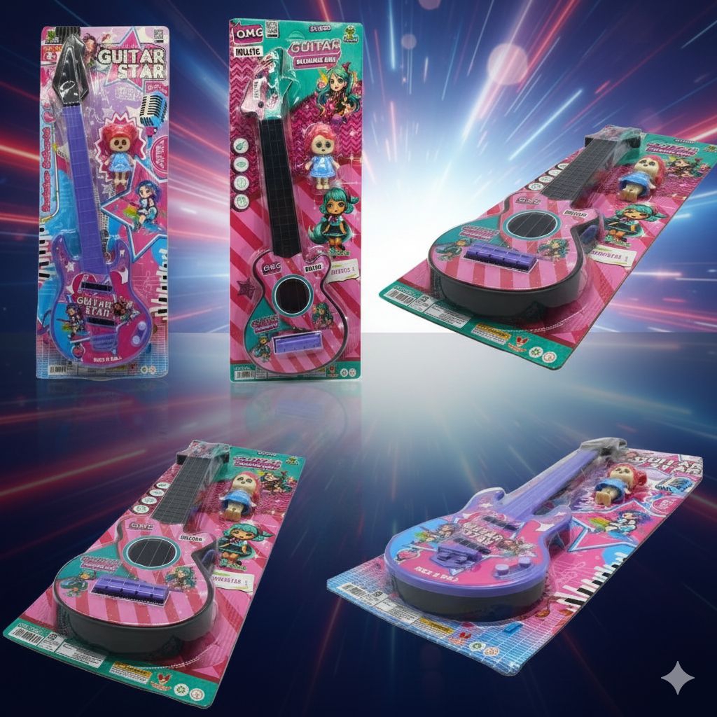 Mainan Edukasi Anak Gitar Character Lucu Set / Gitar Mainan Anak Perempuan