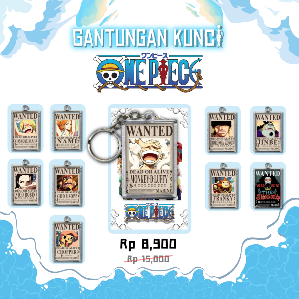 [COD] Gantungan Kunci Anime One Piece Bounty Wanted Straw Hat Pirates OP SHP Ganci Akrilik Merchandi