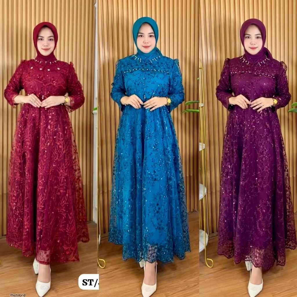 GAMIS BROKAT TILE CANTIK DAN ELEGAN GAMIS BRUKAT MEWAH DRESS PESTA TERBARU