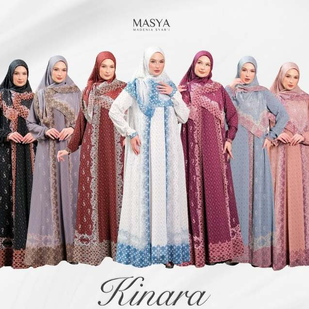 Set Gamis Dress Ceruty Babydoll Printing Premium Syari Branded Mewah Masya Syari Original Terbaru Ki