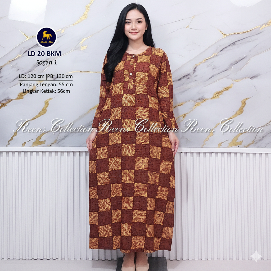 Batik Kuda Mas Longdress 20 LD-120cm Batik Print | Daster Tangan Panjang Semata Kaki 3 Kancing Busui