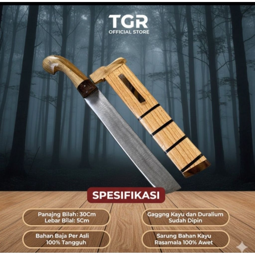 Golok Baja Asli Serbaguna untuk Kebun – Bilah Tajam Premium dengan Gagang Kayu Kuat & Sarung Kayu El