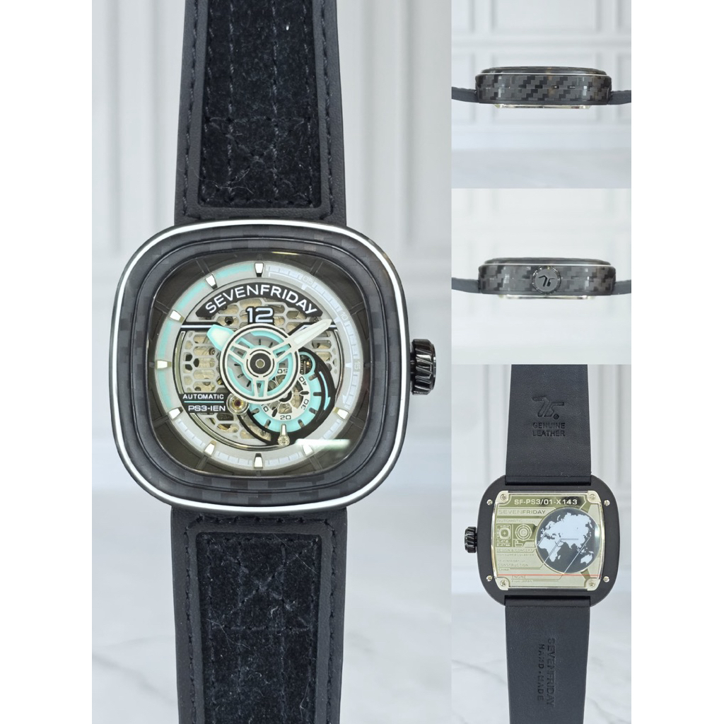 jam seven friday automatic black dial leather strap D47mm