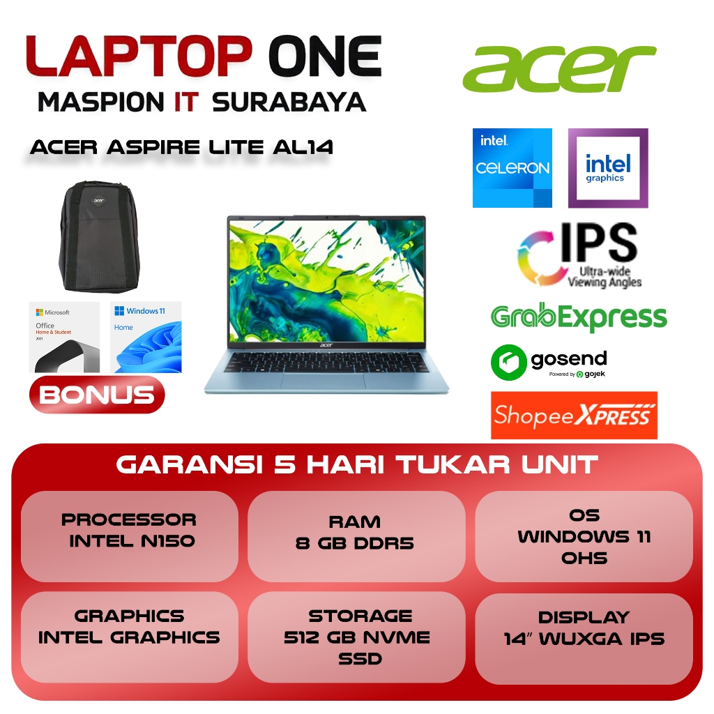 ACER ASPIRE LITE AL14 N150 8GB 512GB W11+OHS+M365B 14.0WUXGA BLU -32P.C1ES