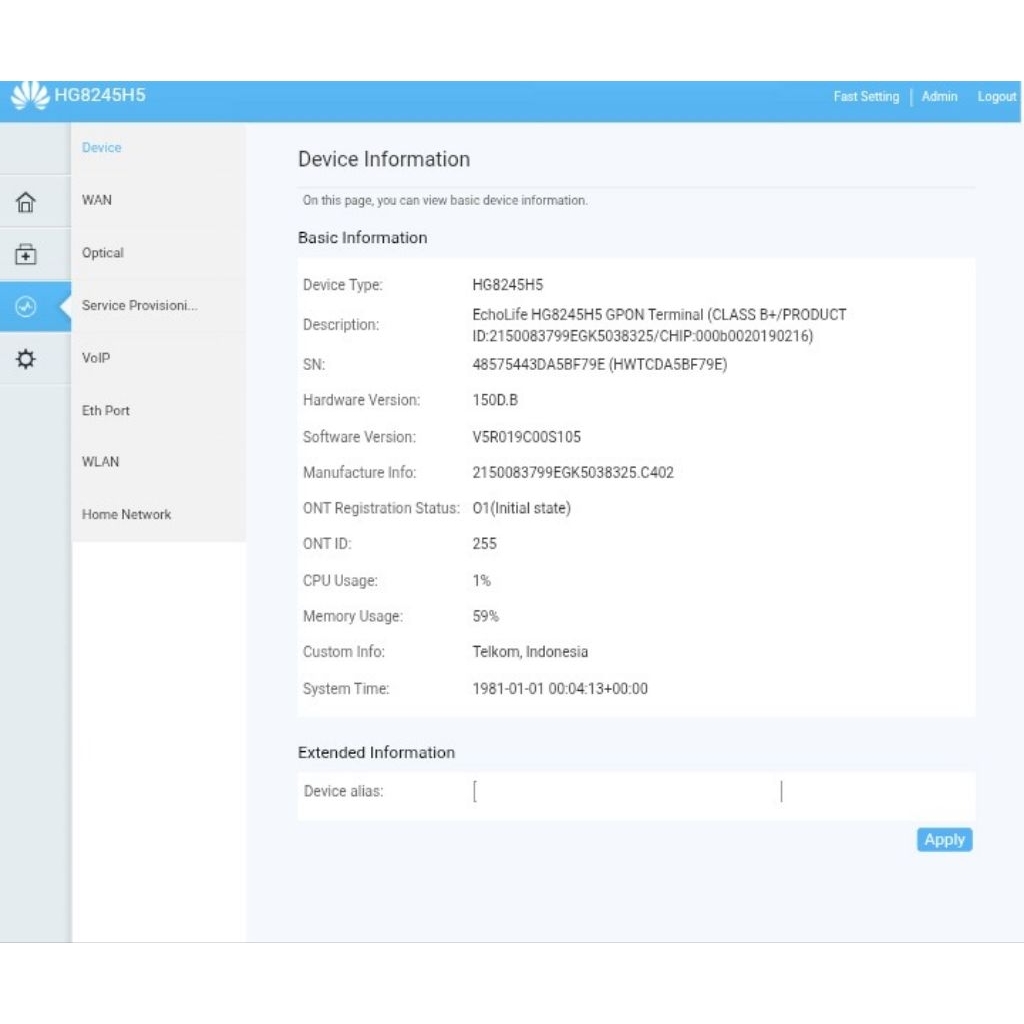 Router gpon Huawei HG8245H5