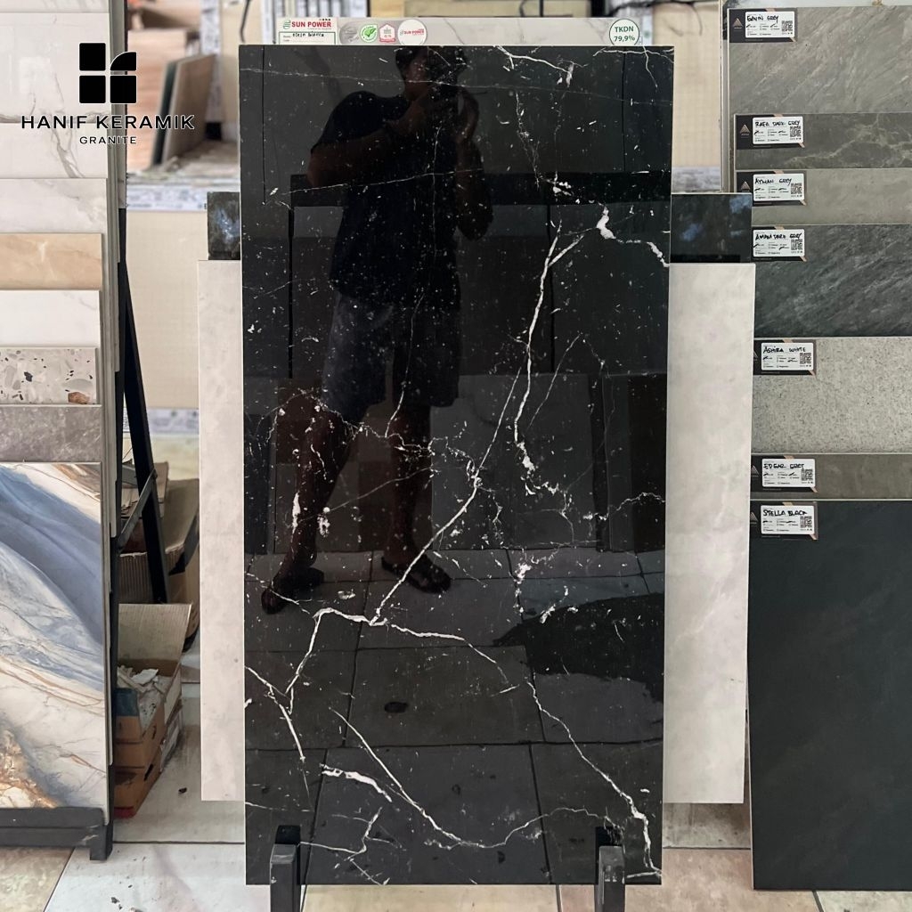 Granit lantai 60x120 Ikad Marquina Black | Glossy
