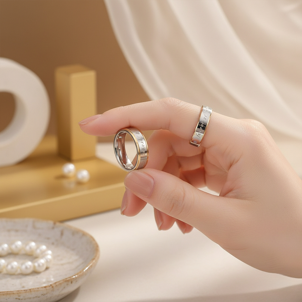Cincin Couple Ukir Forever Love Perhiasan Pasangan Stainless Steel Anti Karat CN-3060