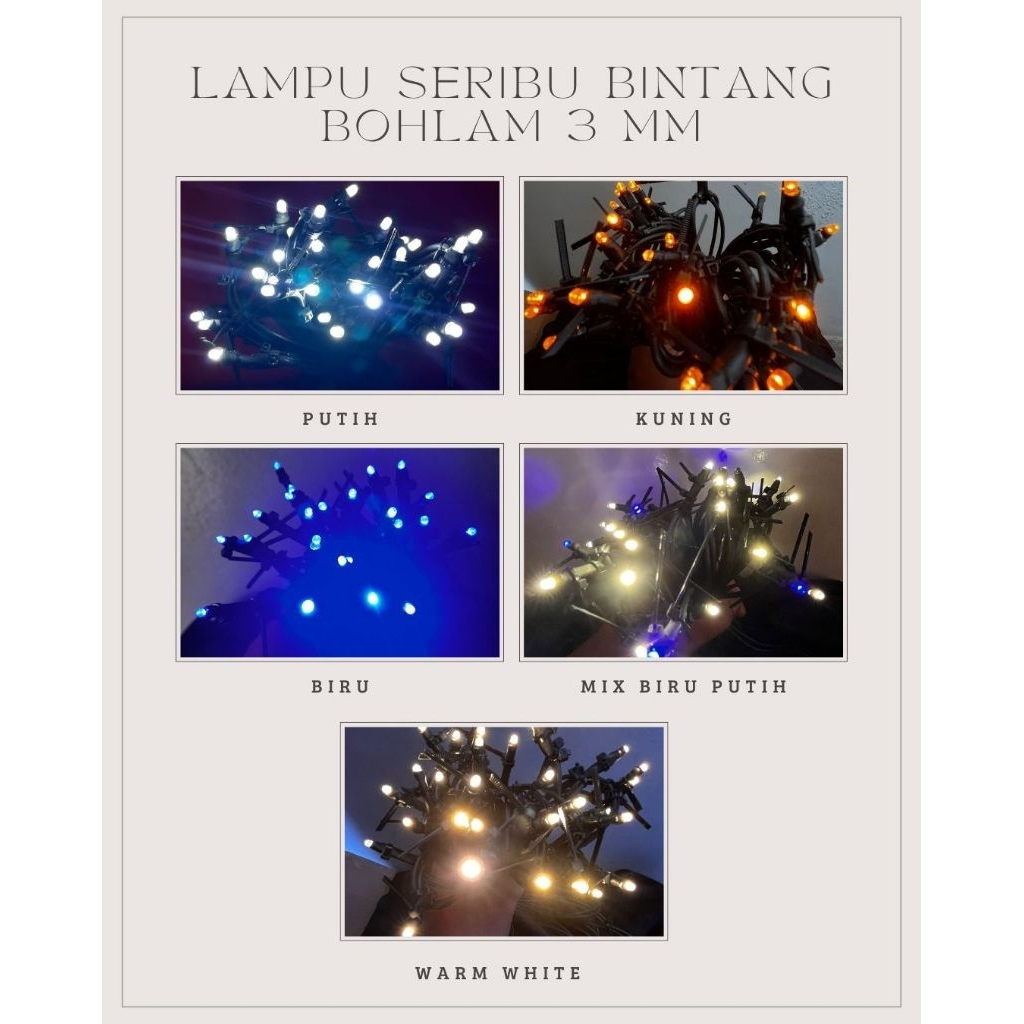 lampu seribu bintang panjang 10 M, besar bohlam 3 mm