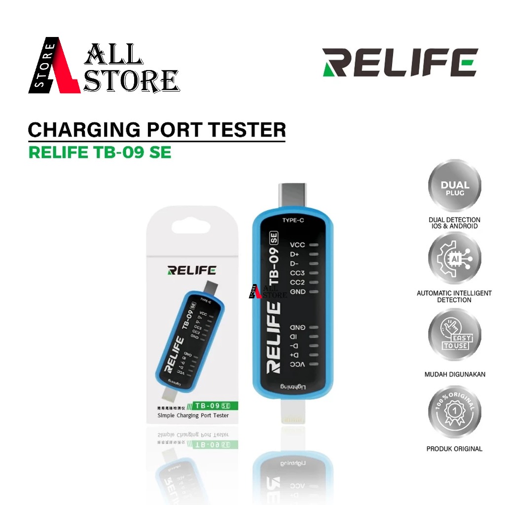 RELIFE TB09 SE TESTER PORT CHARGER ORIGINAL - ALAT CEK CAS IPHONE ANDROID TANPA BONGKAR - TESTER POR