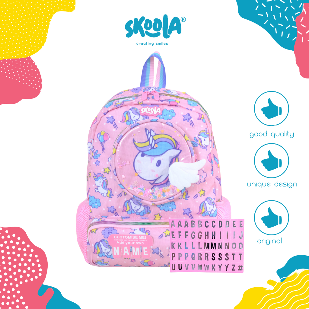 Skoola Tas Sekolah Anak PAUD TK Perempuan Karakter Unicorn Custome Name - Leika