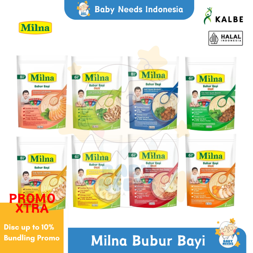 Milna Bubur Bayi 6+ / 8+ Sachet Reguler / Organic Makanan MPASI