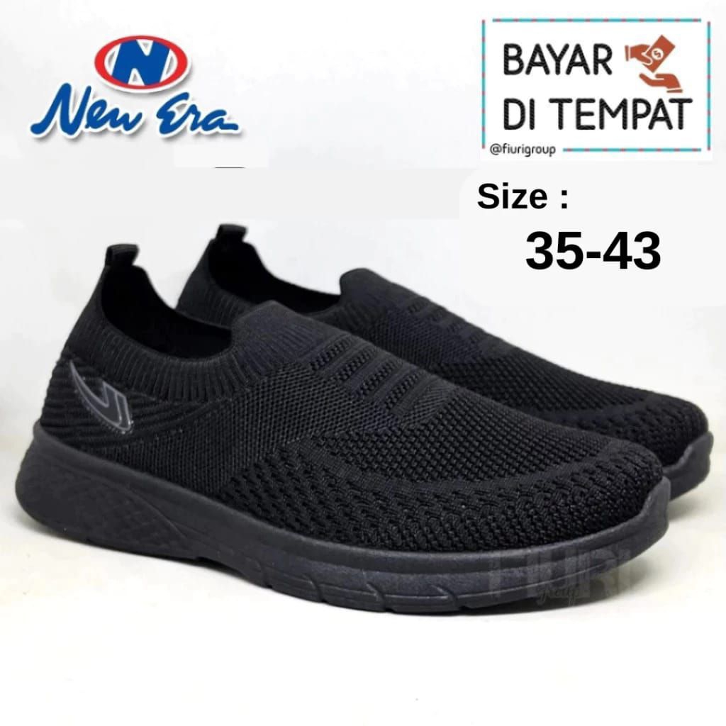 sepatu sekolah hitam new era slip on SMP SMA