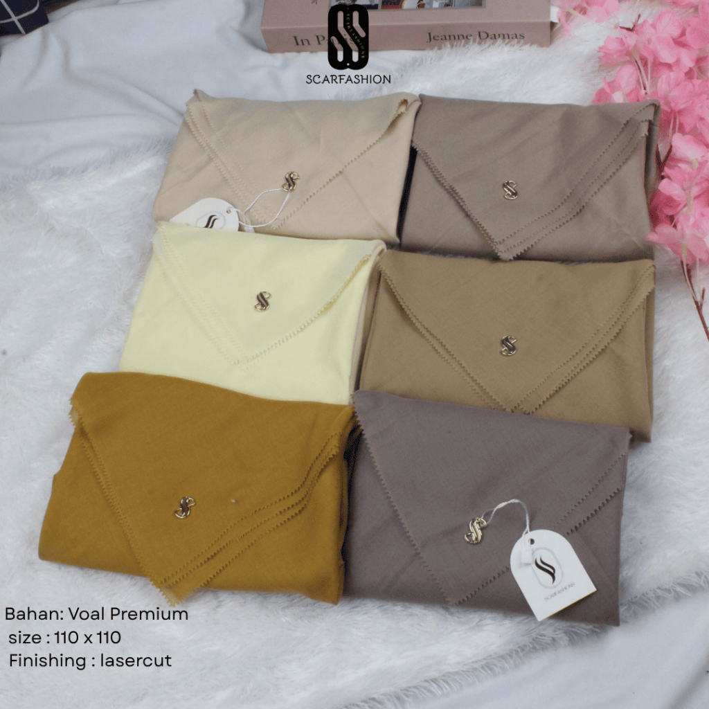 Jilbab segi empat Voal premium lasercut polos METAL LOGO by SCARFASIONS ukuran 110x110 - bahan lembu