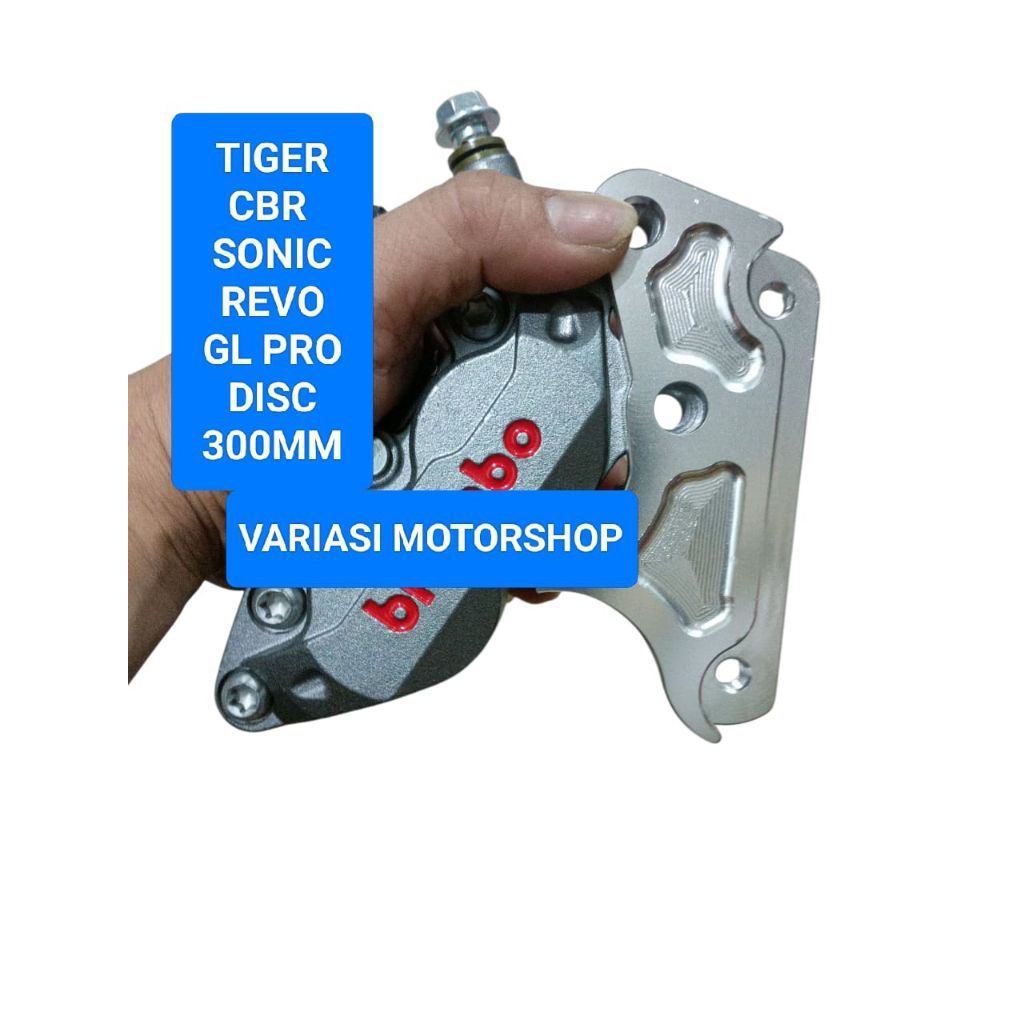 PAKET KALIPER BIGPOT DEPAN 4 PISTON SONIC - GL PRO- CBR - TIGER -REVO + BREKET CNC DISC 300MM