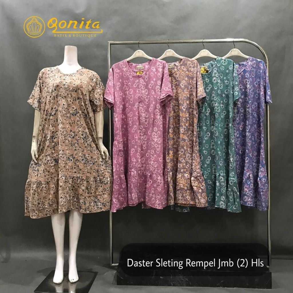 (Ld 120 cm) Daster Qonita Batik Pekalongan || Daster Sleting Rempel Jumbo