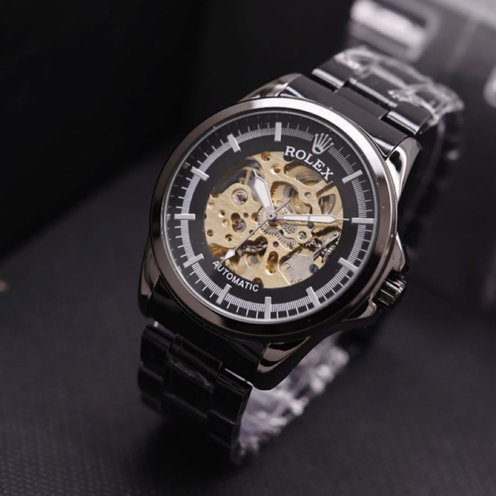 ( BISA COD ) Jam Tangan Pria ROLEX Mesin Automatic Rantai Stainless Stell Jam Tangan Fashion Cowok