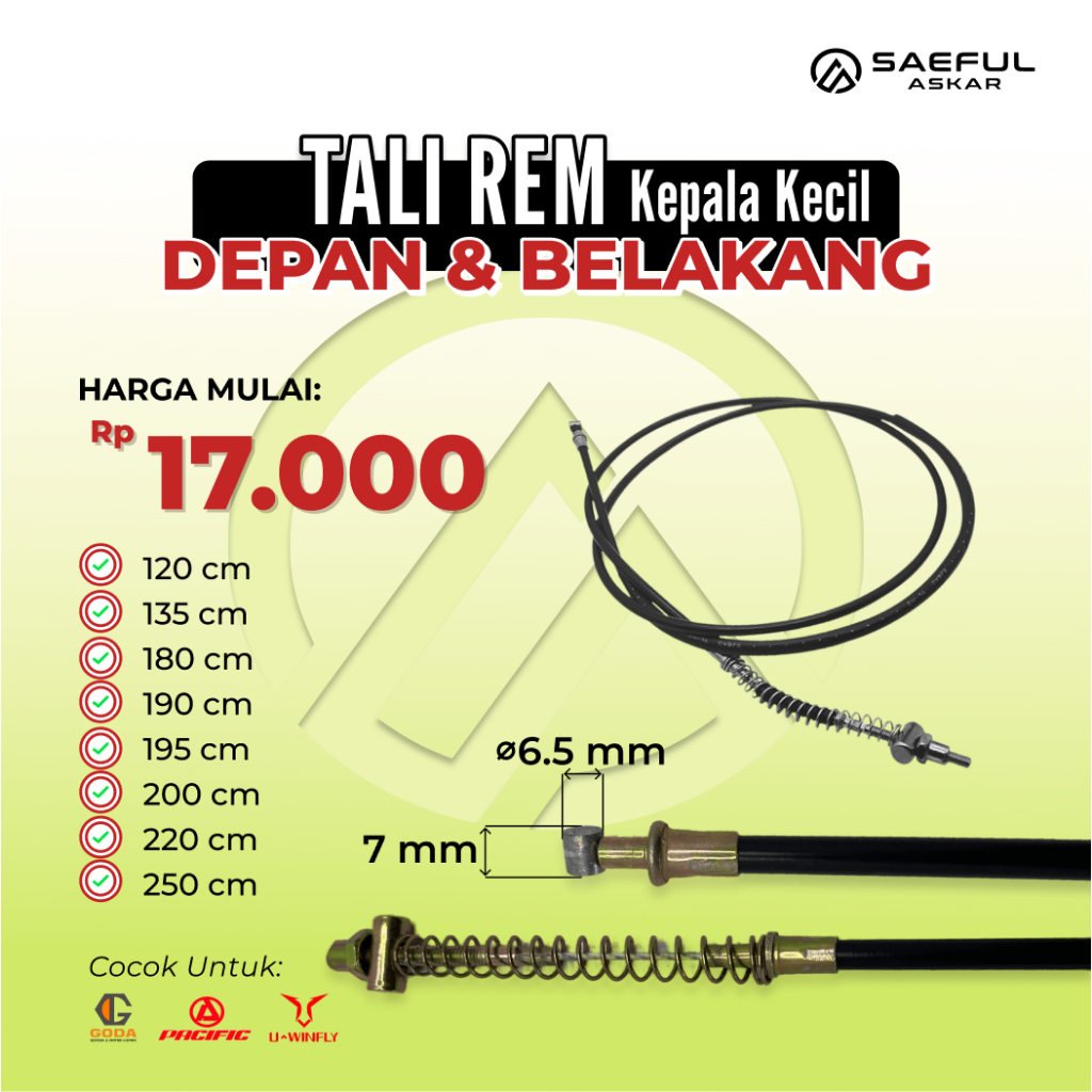 Tali Rem Depan / Belakang Sepeda Listrik Motor Listrik untuk merk