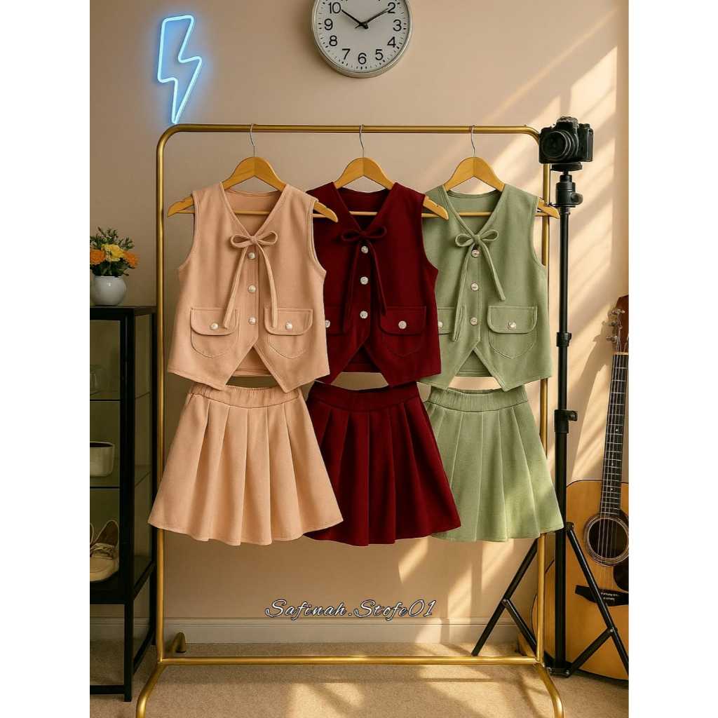 Setelan Anak Perempuan Viral Model Rompi Rok Japan Style Usia 1-11 Tahun