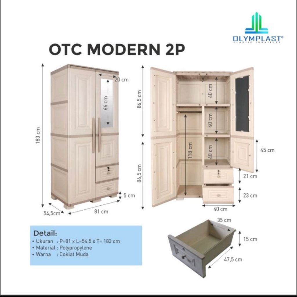 Olymplast lemari pakaian plastik 2 pintu - otc 02p Modern