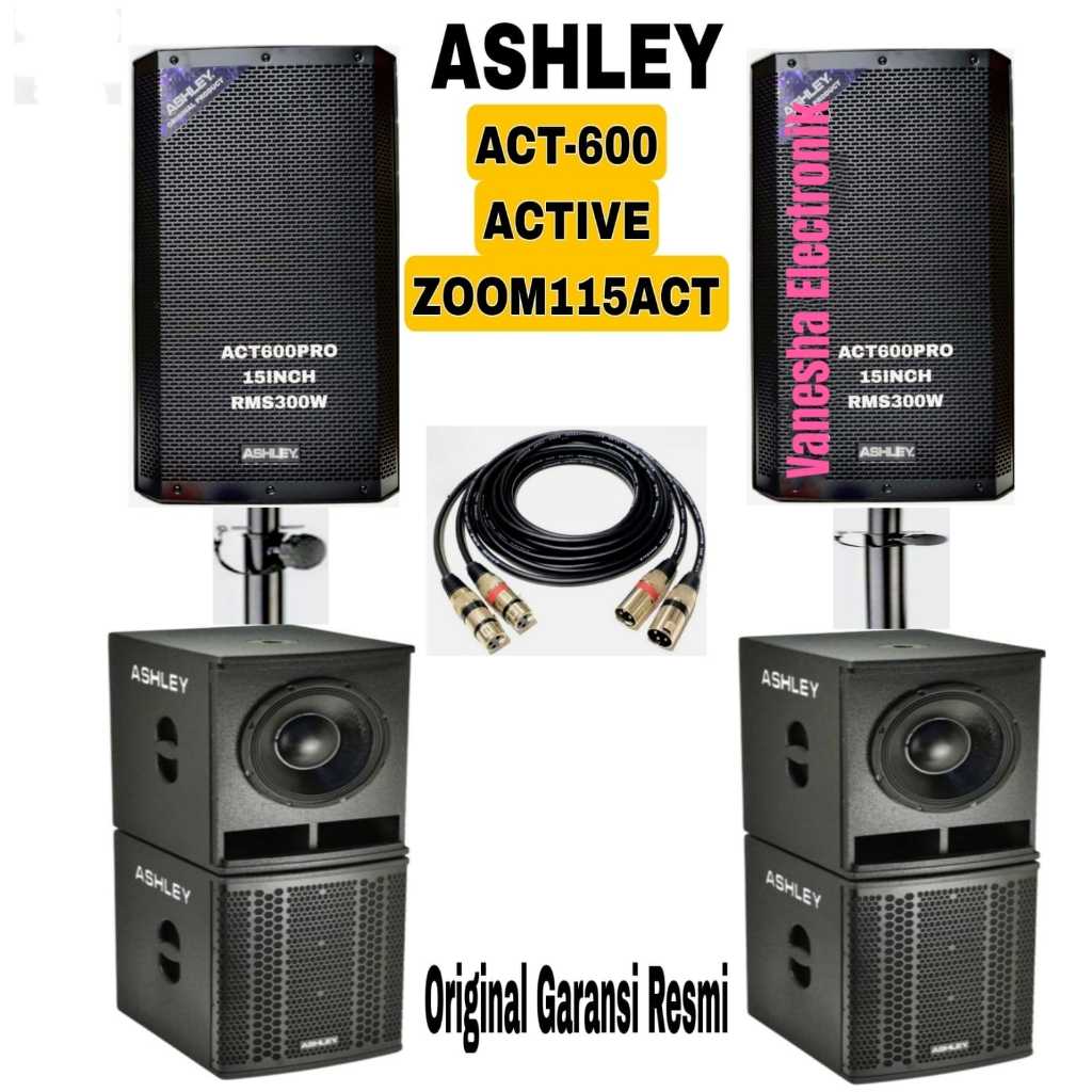 Paket sound system speaker aktif 15" Ashley act600pro original komplit set