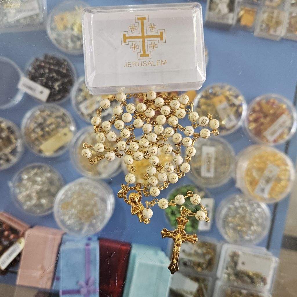 Rosario Motif Salib Jerusalem 6mm Gold silver rainbow